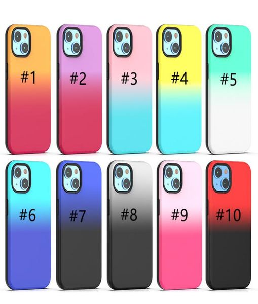 Cas de téléphone hybride de téléphone portable double couleur dégradé pour iPhone 14 Pro Max 13 12 11 Combo 2 en 1 TPU PC antichoc mobile Back8857918