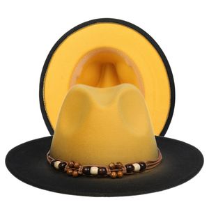 Fedoras dégradés femmes hommes chapeaux Fedora femme chapeau en feutre homme mode Panama casquettes femme Jazz haut-de-forme mâle deux couleurs large bord casquette automne hiver vente en gros 2022