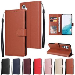 PU lederen portemonnee hoesjes voor Samsung A05 A05S S23 FE A04E A34 A54 A74 A24 Galaxy Note 20 Ultra Luxe Plain Frame ID Credit 3 Kaarten Slothouder Flip Cover Pouch met Lanyard