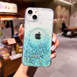 Gradient Glitter Magnetic Clear Case pour iPhone 15 14 12 13 11 Pro Max XS XS XR Silicone TPU Cover Support Transparent Wireless Charging Case 200pcs