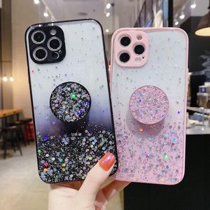 Gradiënt Glitter Phone Cases voor Huawei P40 P30 Lite Nova 7 Se Mate 30 Pro Soft Gevouwen Flexibele Houder Clear Back Cover