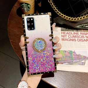 Gradiënt glitter ster telefoon gevallen mode vrouwen vierkant bling zachte siliconen cover met ringkickstand voor Samsung Galaxy Note 20 10 S21 S20 FE A31 A51 A71 A52 A72 5G