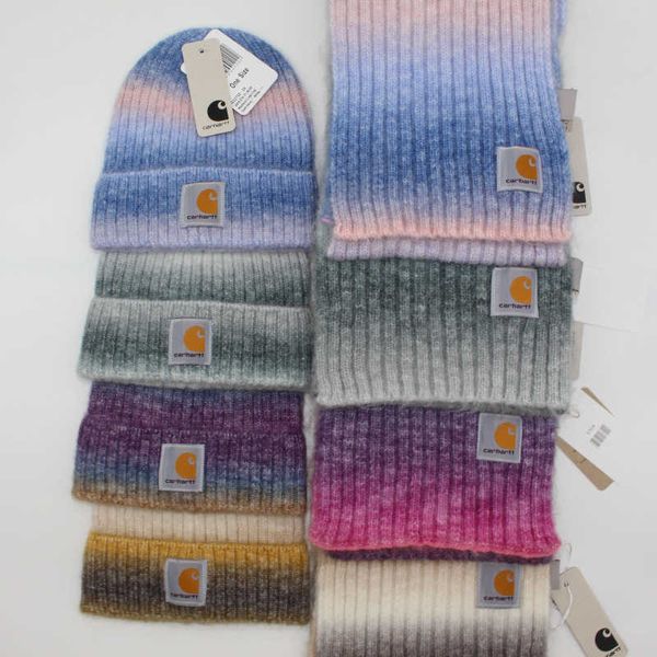 Ensemble écharpe de chapeau en laine à ourlet dégradé pour hommes et femmes en automne et en hiver, chapeau cool, écharpe chaude, chapeau tricoté