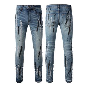 Gradiënt jeans high street trendy merk gespikkelde inkt verf elastische voet jeans