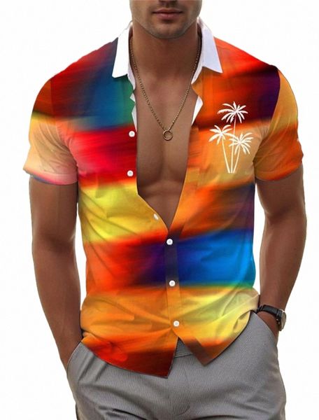 gradiente Palm Tree Tropical Resort para hombres Camisa hawaiana impresa en 3D Butt Up Camisa de playa de verano de manga corta Vacati Daily Wear x2DU #