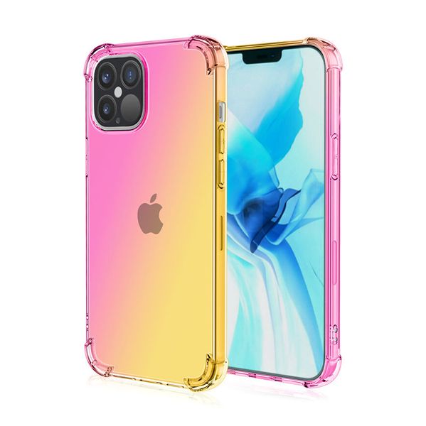 Estuches para teléfonos con degradado Color dual Transparente Transparente TPU Silicio a prueba de golpes para iPhone 14 13 12 Mini 11 Pro Max XR XS 8 Plus Regale una funda para iPhone móvil