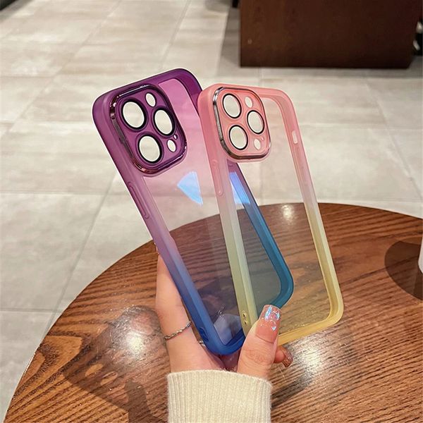 Funda de teléfono transparente con degradado de arcoíris para iPhone 15, 14, 13, 12, 11 Pro Max, 15, 14 plus, funda de silicona a prueba de golpes con Protector de cámara