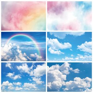 Gradiënt regenboog wolken fotografie achtergronden blauwe lucht witte wolk baby shower verjaardagsfeestje decor achtergrond voor fotostudio