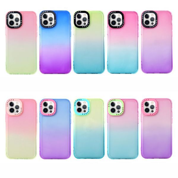 Fundas de TPU suaves con gradiente de arco iris brillante para iPhone, protección de cámara para iPhone 13, 12, 11 Pro Max, XR, XS, X, 8, 7 Plus, SE2