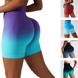 Gradiënt Naadloze Yoga Leggings Grote Hip Shorts Ademende Strakke Sport Shorts Vrouwen Hoge Taille en Heup Lifting Fitness Broek