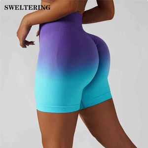 Gradiënt naadloze yoga shorts dames sportschool training ademende strakke sport hoge taille stretch heup lift fitness broek j220706