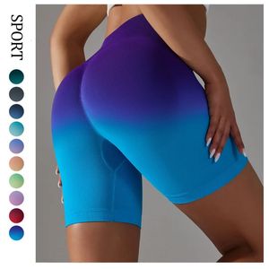 Dégradé serré Yoga Shorts suspendus colorant fesses levage Fitness femmes Shorts taille haute trois parties Yoga exercice Shorts 240308