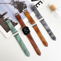 Gradient Vintage Leather Band para Apple Watch Strap 8 7 6 5 4 3 SE Series Luxury Loop Wristbands iwatch 40mm 44mm 45mm 41mm 49mm 38mm 42mm Correas de reloj Accesorios