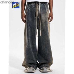 Gradiënt Wassen Vintage Denim Wijde Pijpen Baggy Jeans Rits Jeans voor Mannen Hip Hop Y2k Heren Jeans Dropshipping HKD230829