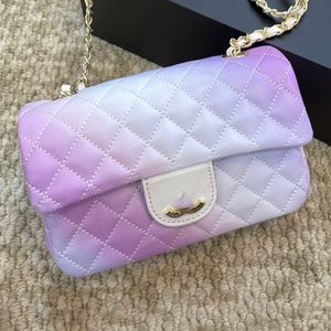 Gradient White and Purple CF Women Designer Sac à bandoulière Classic rabat Gold Hardware Matelasse Hand Sac à main en cuir matelassé luxueux mignon Cross Body Bag 20x12cm