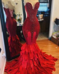 Graduacion Elegant Vestido Feathers Prom Dresses 2024 Mermaid avondjurken lange kralen Vestidos de Gala voor African Women Party Dress S S S S