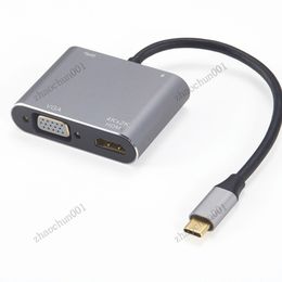 USB C à HDTV + VGA + USB3.0 + Adaptateur PD 4 IN 1 Prise en charge multiport 4K 30Hz 1080p Aluminium Alloy Dock Hub pour MacBook HP Zbook Samsung S20 Dex Huawei P30 Xiaomi 11