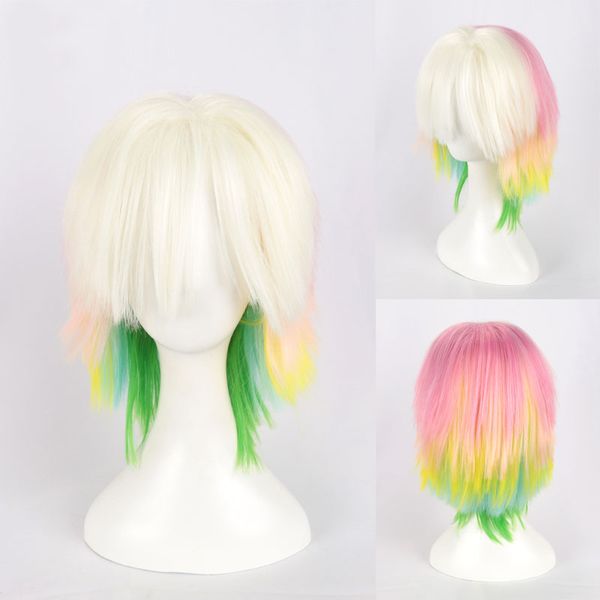 Gradual Arco Iris pelucas Cosplay mujeres corto recto pelo sintético peluca Prop