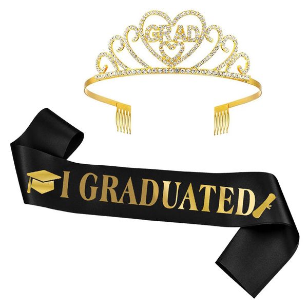 Couronne de paillettes de ceinture en satin graduée pour la décoration de fête de remise des diplômes, accessoires de cabine photo, fournitures graduées