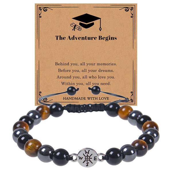 Regalo de graduación Pulsera de cuentas de piedra de cristal natural Pulsera de brújula Suministros de graduación escolar