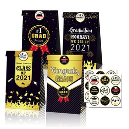 Graduation Season Party Favor Paper Gift Crafts Tassen Candy Treat Bag met Stickers voor 2021 Theme Parties Levert