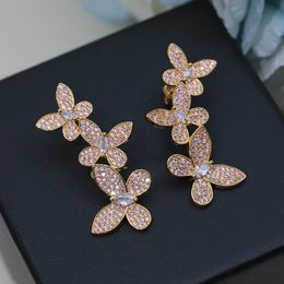 GRAFE Sferische oorbellen ontwerper Studs bungelen voor vrouw Verguld 18K T0P Drie vlinders vol diamanten prachtig geschenk met doos 005