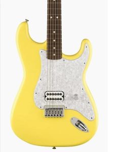Custom Shop Delonge Graff Guitare électrique jaune White Pearl Pickguard Plaque de manche gravée Accordeurs vintage Tremolo Bridge Whammy Bar Touche en palissandre