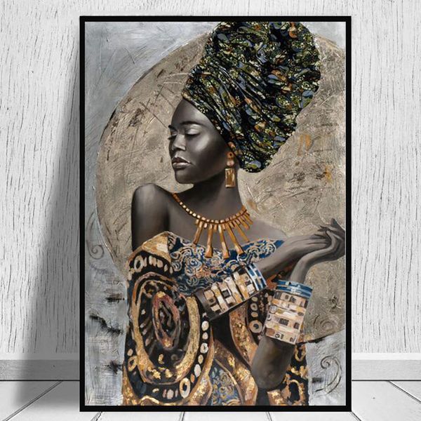 Affiches et imprimés de Graffiti de femme noire africaine, peintures sur toile abstraites de fille sur le mur, images d'art pour décor de salon