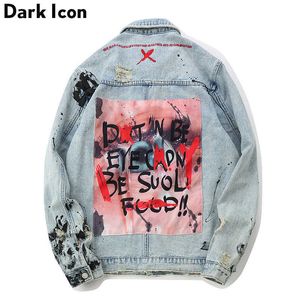 Graffiti Appliques Hip Hop Jeans Veste Hommes Automne Matériel de lavage Vestes en denim pour hommes Vestes décontractées 210603