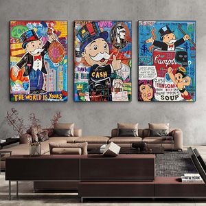 Graffiti Art Alec Monopoly DE WERELD IS VAN JOU Schilderijen op De Muur Art Canvas Posters en Prints Wall Art Picture home Decor