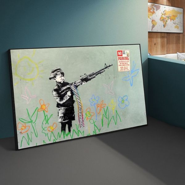 Graffiti Art Banksy toile peinture enfants pipi coloré pluie abstraite affiches et impressions mur Art photos pour salon maison 264O