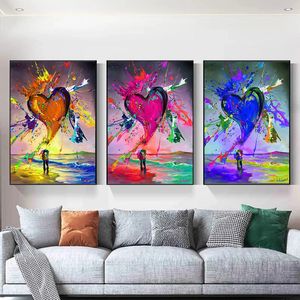 Graffiti Art Sunshine Beach Seaside Liefhebbers Holding Paraplu Canvas Schilderij Zoenen Liefde Muur Foto en Poster Home Decor 240327