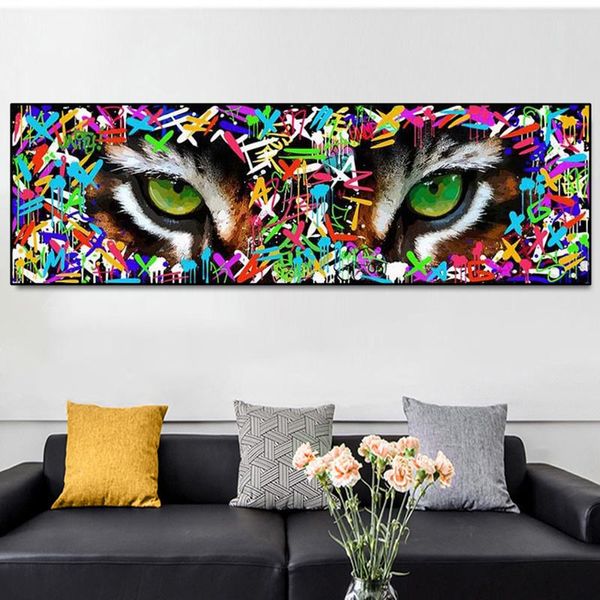 Graffiti Art Tiger's Eye lienzo pintura moderna abstracta Animal carteles e impresiones cuadros de pared para decoración para sala de estar sin marco