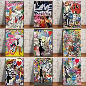 Affiches et imprimés d'animaux de dessin animé abstrait, Graffiti, peinture sur toile d'art de rue, Cuadors pour décoration de salon de maison
