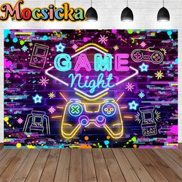 Graffiti anniversaire jeu fête nuit décoration fond Glow Stick Pographie paillettes toile de fond zone de jeu enfants vacances accessoire 240326