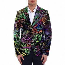 Graffiti Blazers Homme Vestes d'été Casual Homme Veste pour hommes Costum Costumes Fi Busin Oversize Slim Design Manteau Set i4dl #