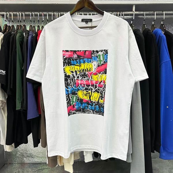 Graffiti Coloré Imprimé T-shirt Hommes Femmes 1 Mode Manches Courtes Décontracté Lâche Couverture En Coton Noir Blanc T-shirts