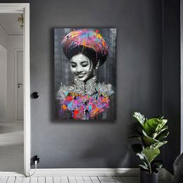 Graffiti meisje poster portret foto abstracte canvas schilderij decoratieve foto's voor woonkamer muur