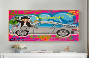 Graffiti Old Man avec un sac d'argent et des affiches de voiture et imprimés Alec Canvas Paintings Wall Art Pictures For Living Room Home Dec8433602