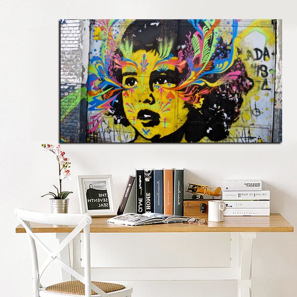 Graffiti Pop Art acuarela chica cara pintura al óleo abstracta impresión HD en lienzo póster impresión cuadro de pared para sofá Cuadros Decoración