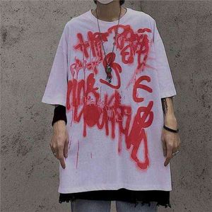 Graffiti Imprimer T-shirt surdimensionné HARAJUKU Men T-shirts White Shirt Hip Hop Graphic Tees Summer 2020 Coupages à manches courtes G1222
