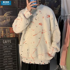 Graffiti Print Sweaters Mannen Korgen Gat Mode Merk Warme Trui Mens Oversized Casual Herfst Losse Koreaanse stijl Pullover 210524