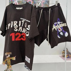 Pantalones cortos de grafiti, camisetas para hombre y mujer, conjunto de pantalones cortos deportivos con cordón de cinco puntos