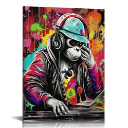 Graffiti Wall Art DJ Monkey Painting Banksy Gorilla Canvas Music Picture Pop Art Wall Decor