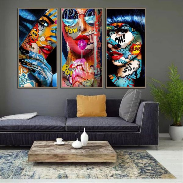 Graffiti Femme Portrait Peinture Art Toile Cool Pop Filles Art Affiche et Impression Mur Art Photo pour Salon Maison Décoration Murale259a