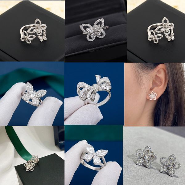 GRAFFS Anillo de bodas para mujer Pendiente con caja Diseñador Forma de mariposa Joyería Plata de ley 925 Diamantes blancos clásicos Anillos Compromiso Regalos de Navidad