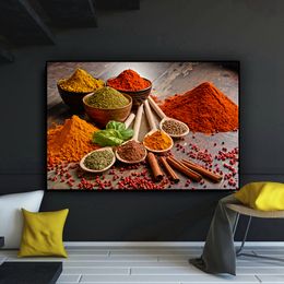 Körner Gewürze Löffel Paprika Leinwand Malerei Cuadros Poster und Drucke Restaurant KücheWand Kunst Lebensmittel Bilder für Wohnzimmer