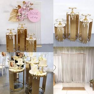 Grand événement Décluseurs de dossiers Dissert floral Décoration de mariage Gold Metal Plinth Table fond arc Party Birthday Stage Cake Crafts Balloons Holder