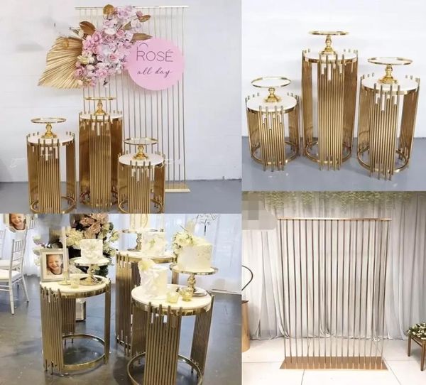 Grand événement décors dessert affichage floral décoration de mariage socle en métal table fond arc pour fête anniversaire scène gâteau F4697902