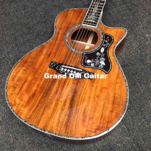 Grand guitar factory direct supply guitare électrique acoustique de style OM45 à coupe faite à la main avec bois massif KOA pour la vente en gros dos en bois KOA accepter guitare et basse, OEM